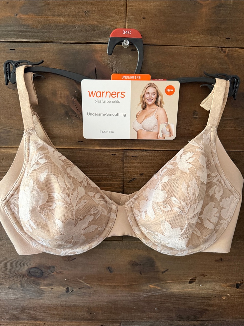 Warner's Floral Lace Underarm-Smoothing T-Shirt Bra - Beige